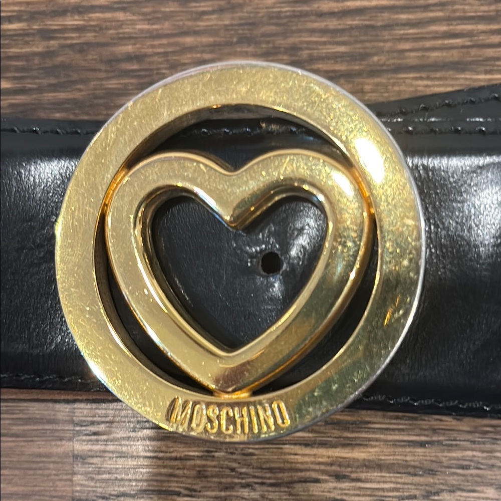 Moschino Black Belt with Gold Heart Buckle